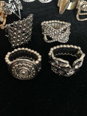 paparazzi Silver-Tone Decorative Stretch Ring Set —